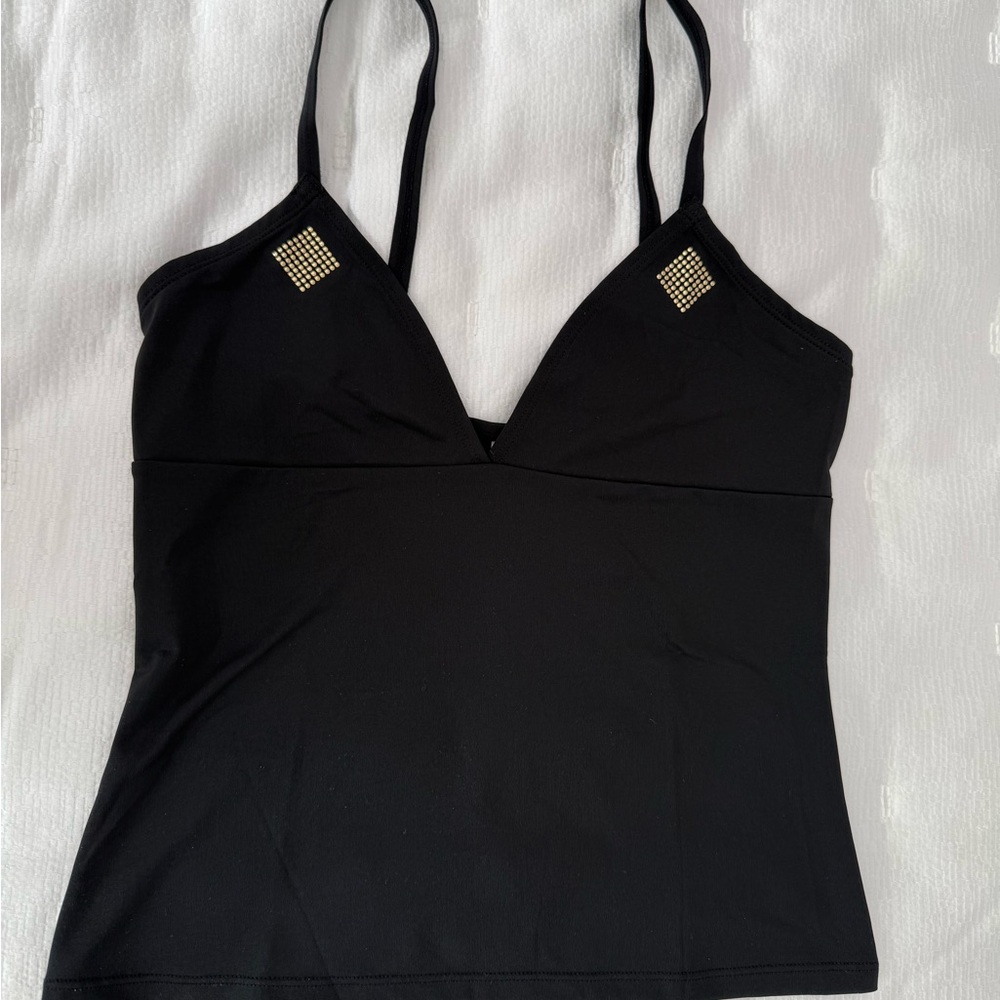 Quality Vintage Calvin Klein black top with gold bead accents